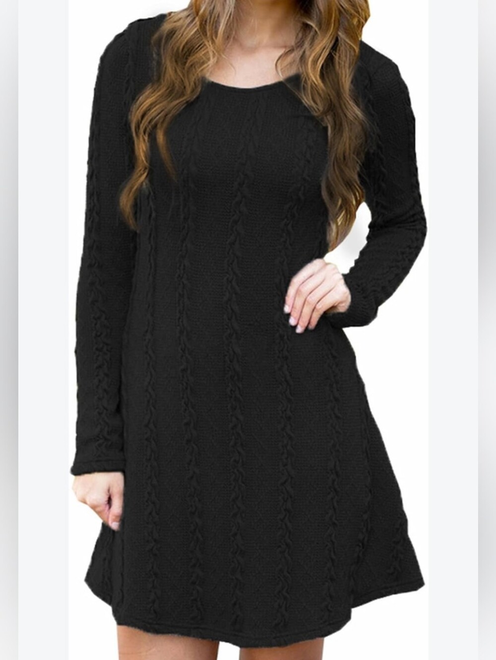 Cable Knit Black Sweater Dress